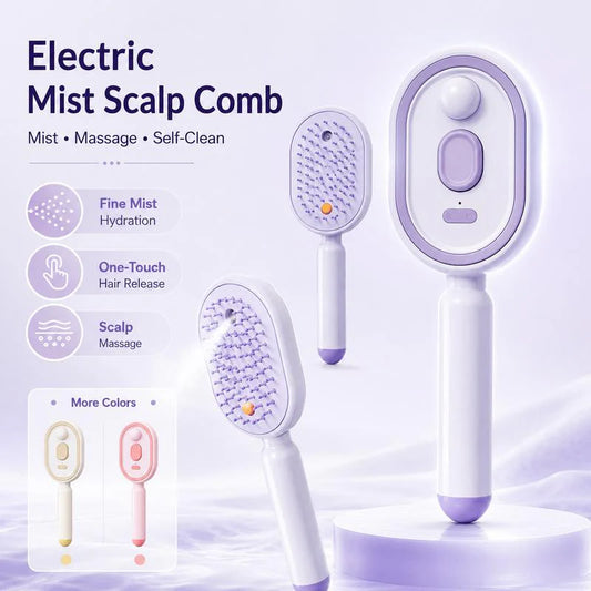 Scalp Massager Comb 💆‍♀️ – Self-Cleaning 🧼, Tangle-Free ✂️ & Frizz-Control Hair Brush with Soothing Mist Spray 💨✨ | Perfect for Dry, Brittle Hair 💧🌟
