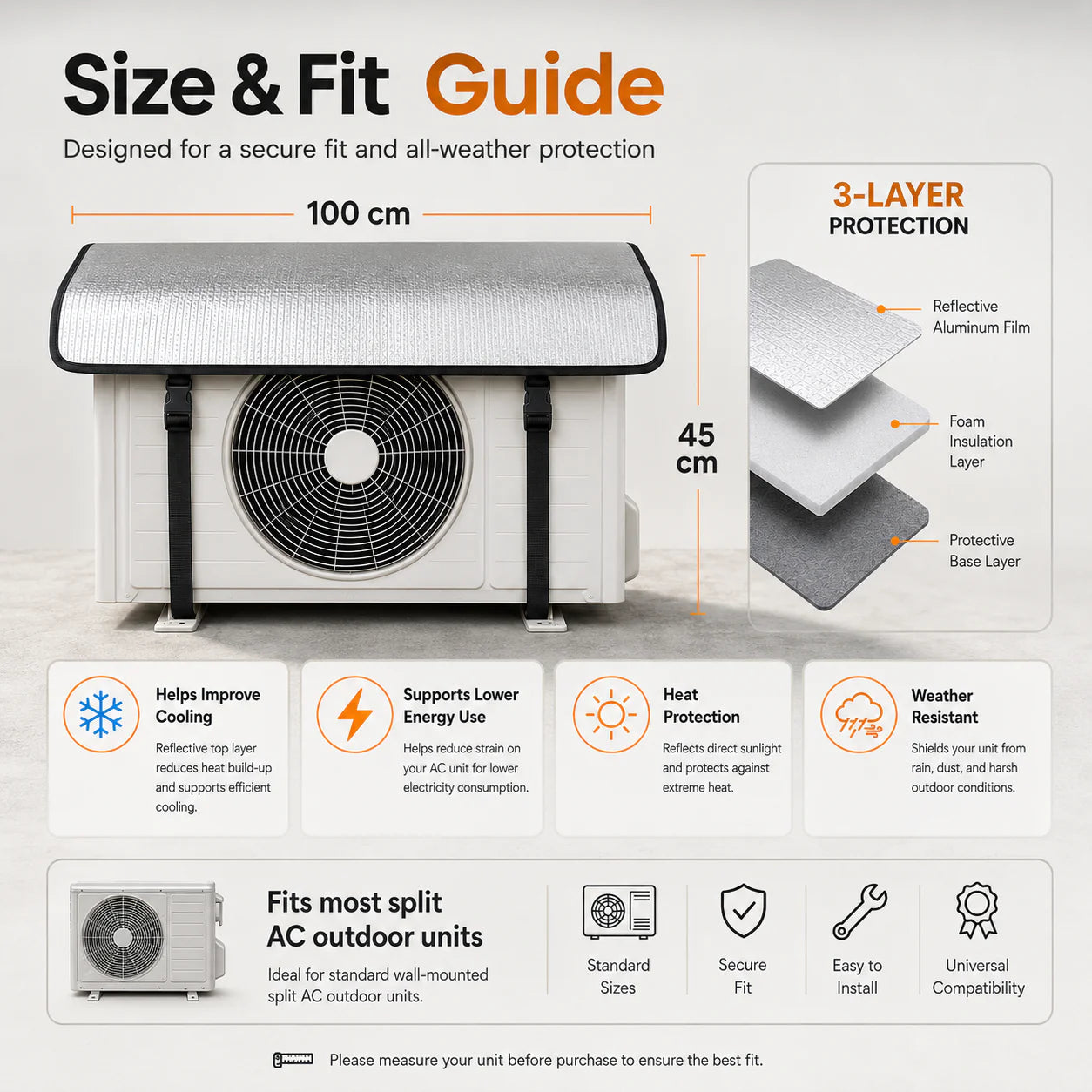 AC Outdoor Unit Protector Aluminium Cover With Straps