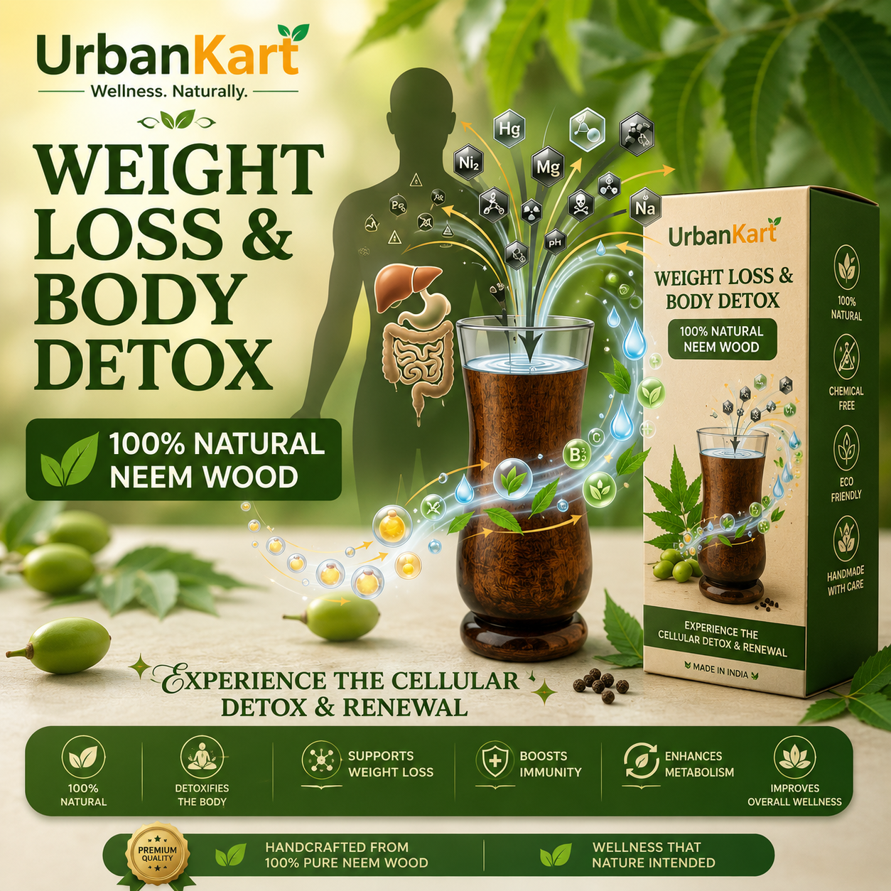 🔥BUY 1 GET 1 FEE🔥 Weight Loss and Body Detox Wooden Water Glass (100% Natural)