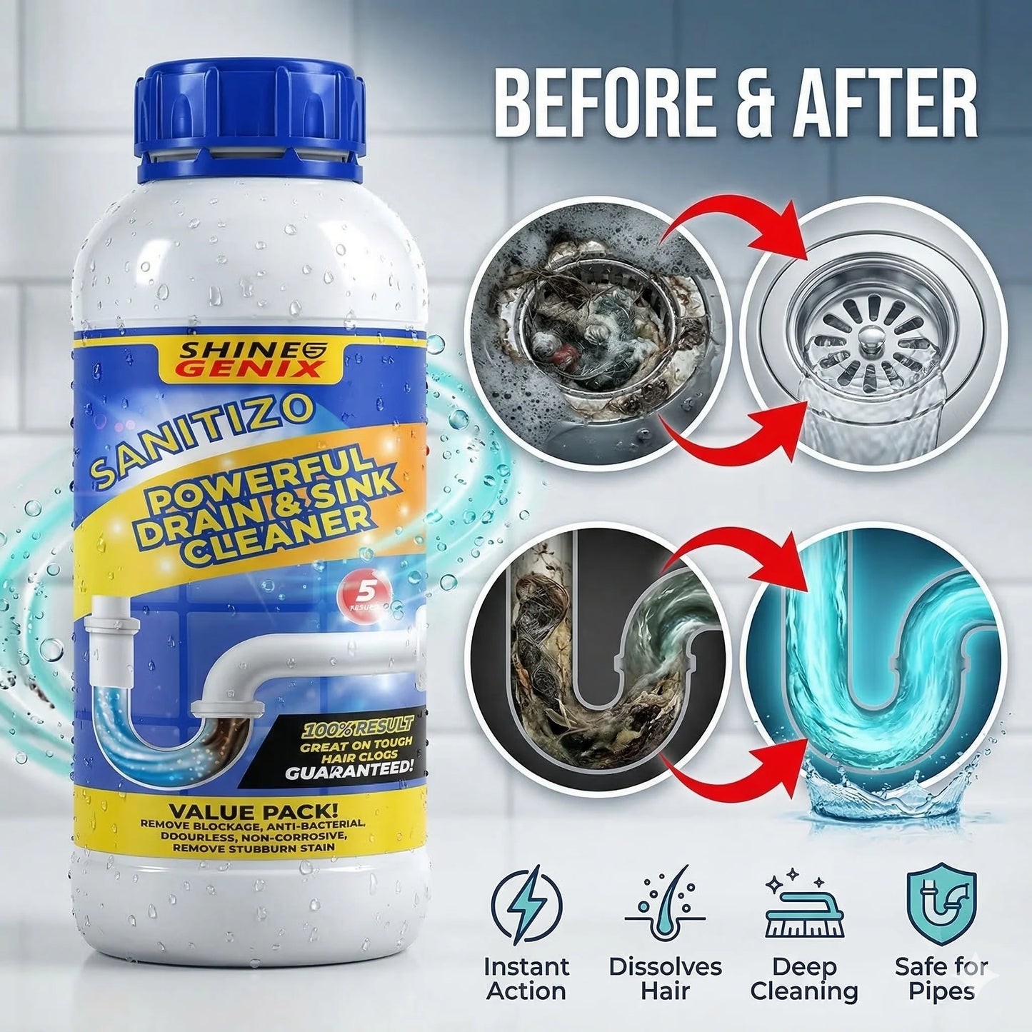 🌸 💦 Sanitizo™ - Powerful Drain Cleaner⚡️🎁 BUY 1 GET 3 FREE (4 Bottles)