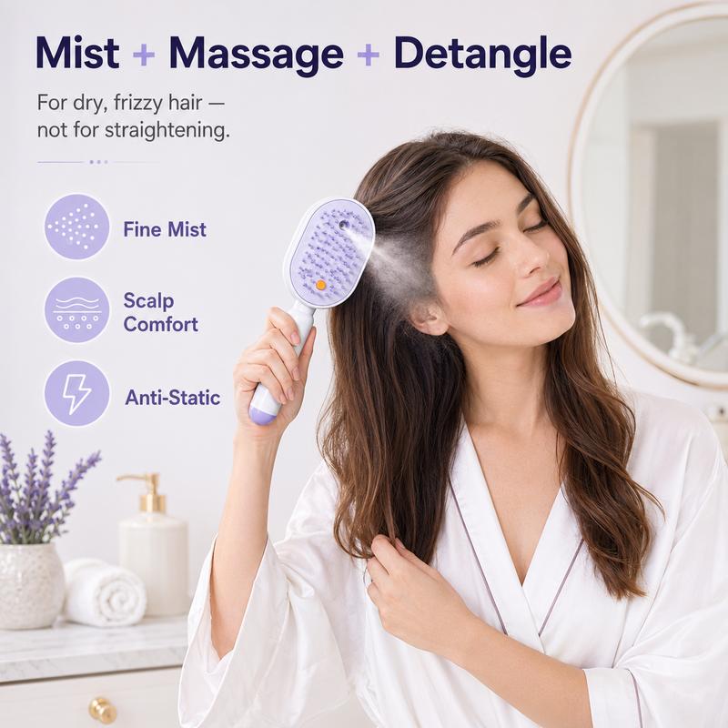 Scalp Massager Comb 💆‍♀️ – Self-Cleaning 🧼, Tangle-Free ✂️ & Frizz-Control Hair Brush with Soothing Mist Spray 💨✨ | Perfect for Dry, Brittle Hair 💧🌟