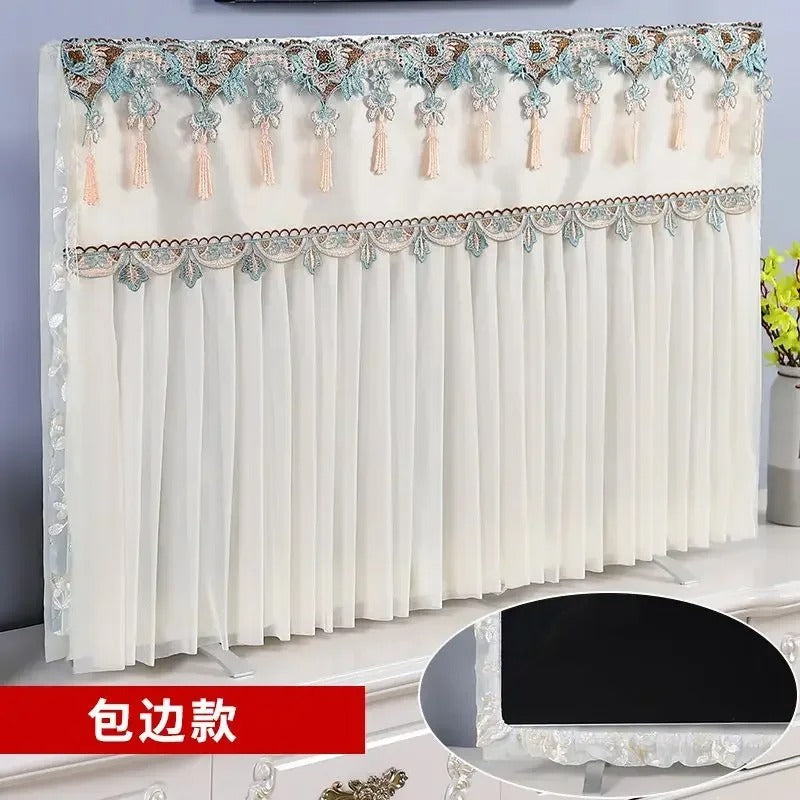 📺 Universal Adjustable Design – Fits All TV Sizes (24" to 65"+) Perfectly! ✨ Lace Fabric Curtain Premium Floral TV Cover