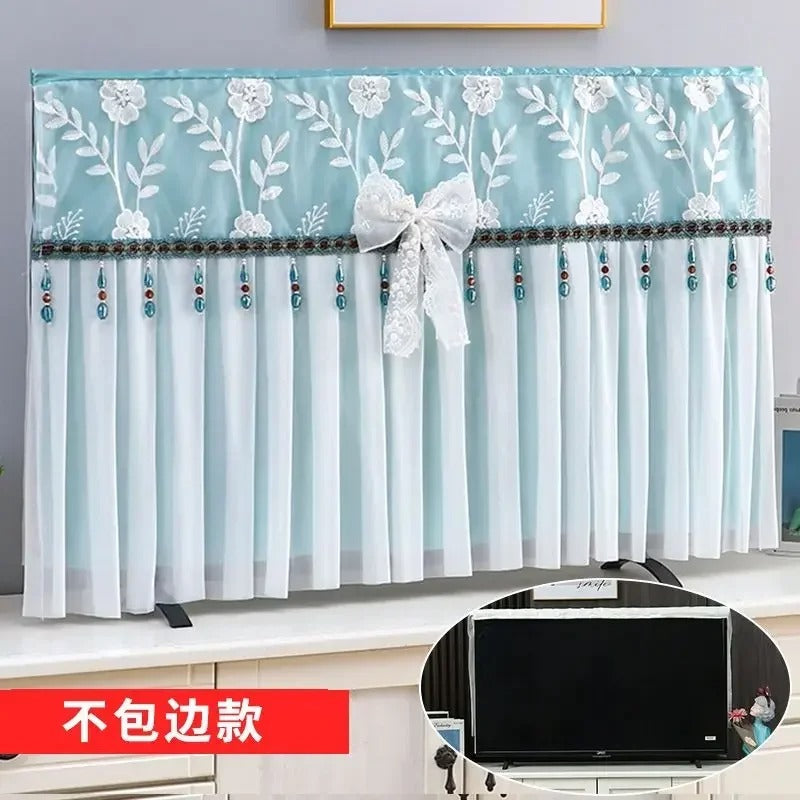 📺 Universal Adjustable Design – Fits All TV Sizes (24" to 65"+) Perfectly! ✨ Lace Fabric Curtain Premium Floral TV Cover