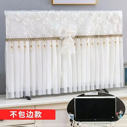 📺 Universal Adjustable Design – Fits All TV Sizes (24" to 65"+) Perfectly! ✨ Lace Fabric Curtain Premium Floral TV Cover