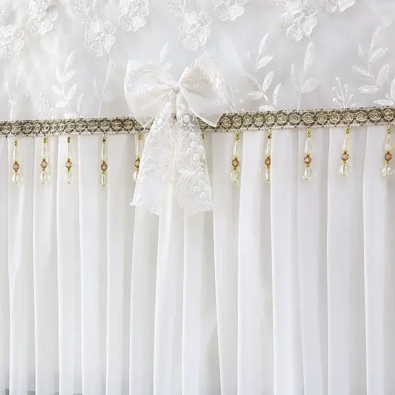 📺 Universal Adjustable Design – Fits All TV Sizes (24" to 65"+) Perfectly! ✨ Lace Fabric Curtain Premium Floral TV Cover