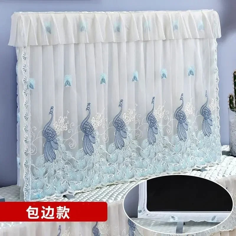 📺 Universal Adjustable Design – Fits All TV Sizes (24" to 65"+) Perfectly! ✨ Lace Fabric Curtain Premium Floral TV Cover