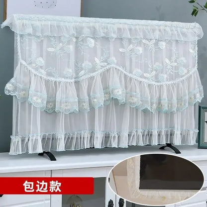 📺 Universal Adjustable Design – Fits All TV Sizes (24" to 65"+) Perfectly! ✨ Lace Fabric Curtain Premium Floral TV Cover