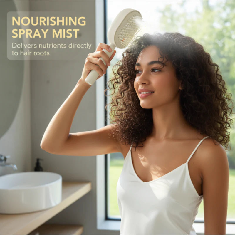 Scalp Massager Comb 💆‍♀️ – Self-Cleaning 🧼, Tangle-Free ✂️ & Frizz-Control Hair Brush with Soothing Mist Spray 💨✨ | Perfect for Dry, Brittle Hair 💧🌟