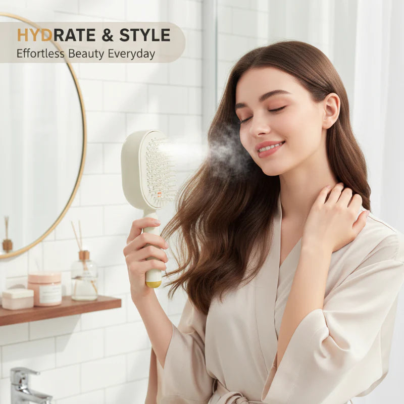 Scalp Massager Comb 💆‍♀️ – Self-Cleaning 🧼, Tangle-Free ✂️ & Frizz-Control Hair Brush with Soothing Mist Spray 💨✨ | Perfect for Dry, Brittle Hair 💧🌟