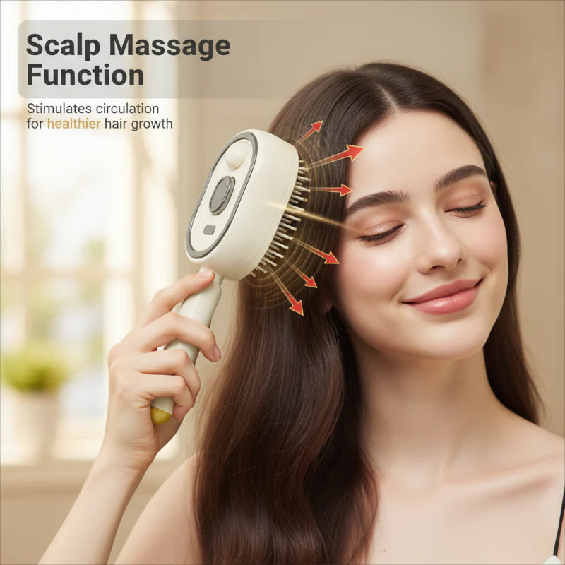 Scalp Massager Comb 💆‍♀️ – Self-Cleaning 🧼, Tangle-Free ✂️ & Frizz-Control Hair Brush with Soothing Mist Spray 💨✨ | Perfect for Dry, Brittle Hair 💧🌟